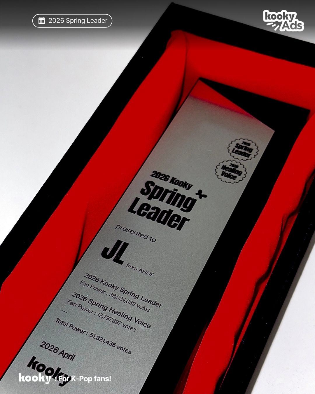 2026 Kooky Spring Leader trophy presented to JL